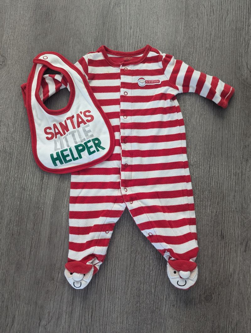 Carter's, 3m, My First Christmas sleeper and bib Red and white My First Christmas sleeper and bib 3 Months