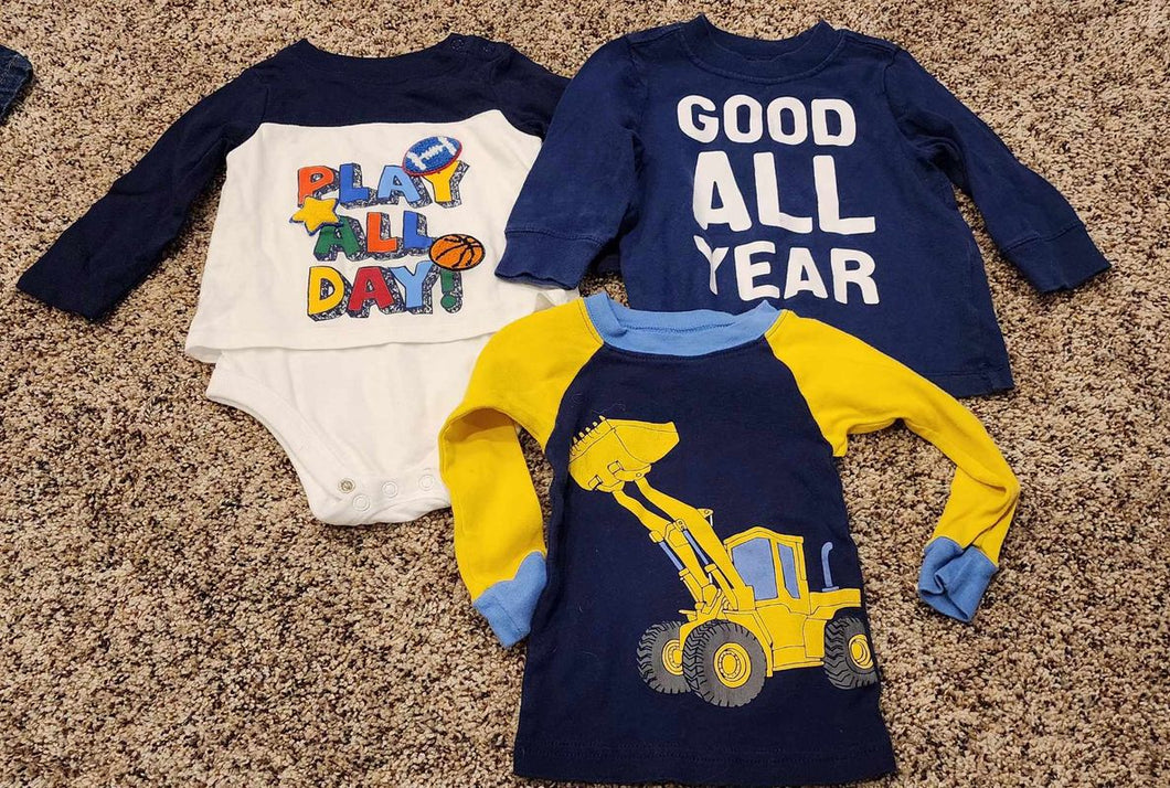 12 mo. Boys shirts and 1 onsie.  12 Months