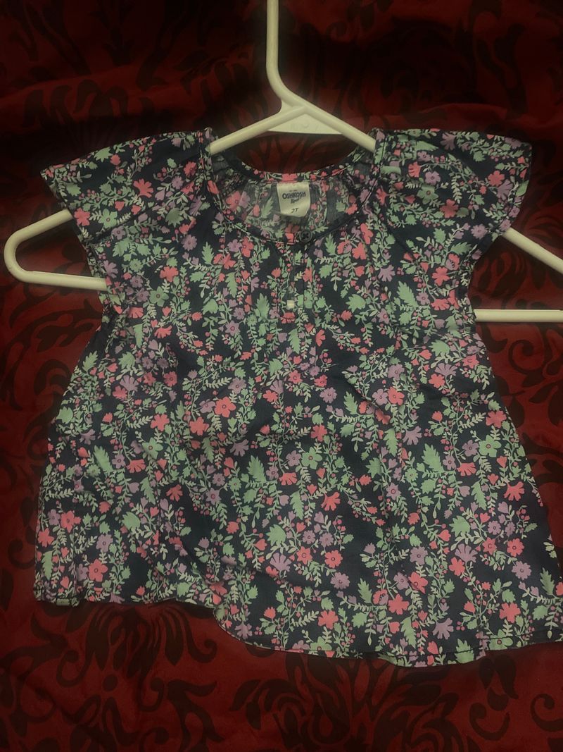 Oshkosh Short sleeve shirt, pink and purple flowers 2T