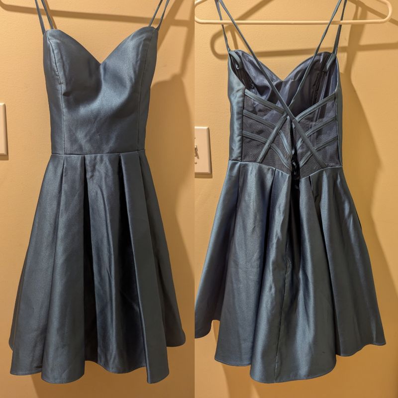 juniors size 3 teal semiformal dress light boning, sheer back Women's - XS