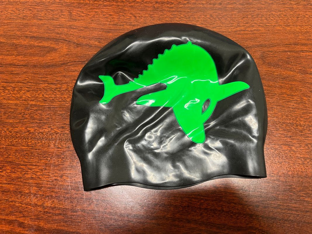 Swim Cap, green shark, adult
