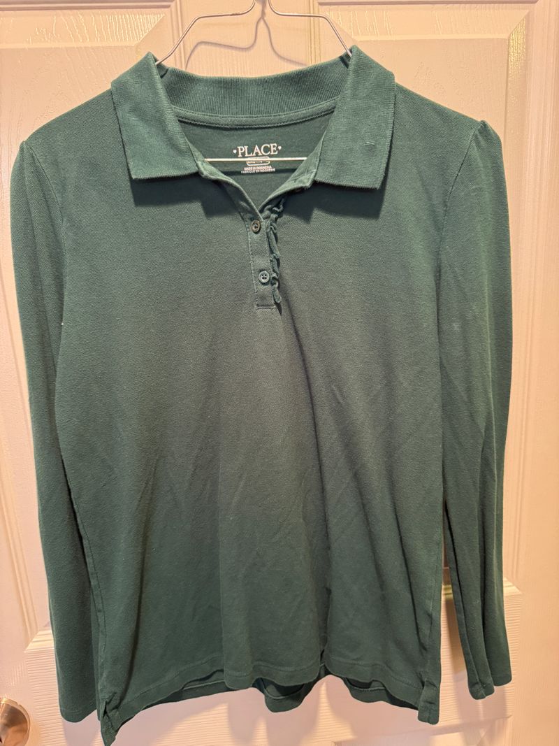 Childrens Place long sleeve green polo  16