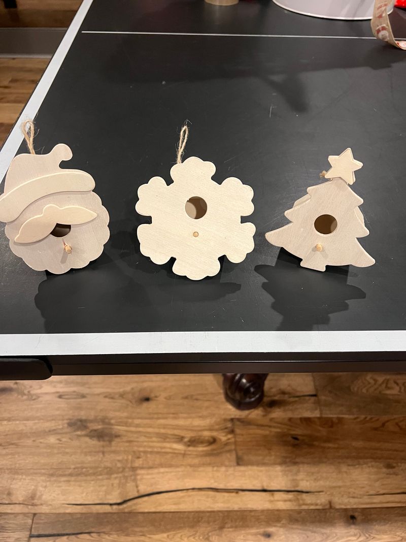 Three wooden bird feeders paint your own 3 5inch bird feeders , Santa, snowflake and Christmas tree