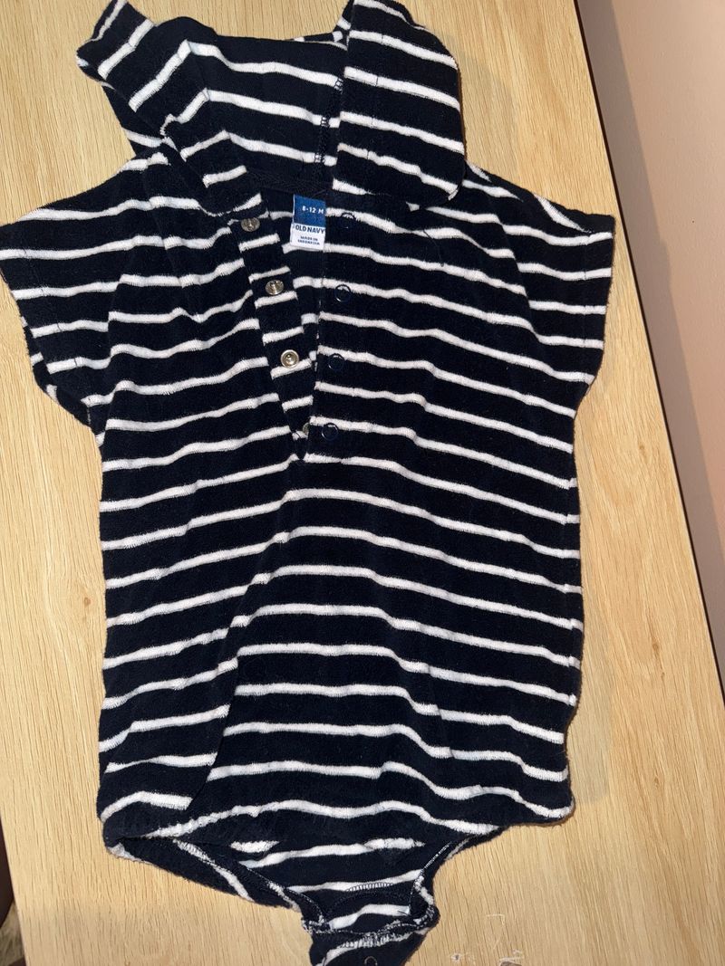 Old Navy navy and white terry cloth swim cover up. Size 6-12 9 Months