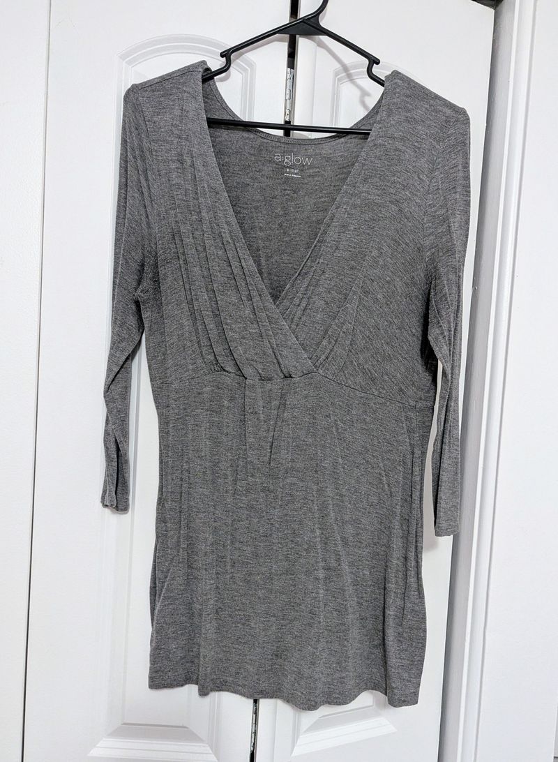 A: Glow Women's Maternity/Nursing Shirt Maternity/nursing 3/4 sleeve shirt, Small, Gray Women's Small 4-6