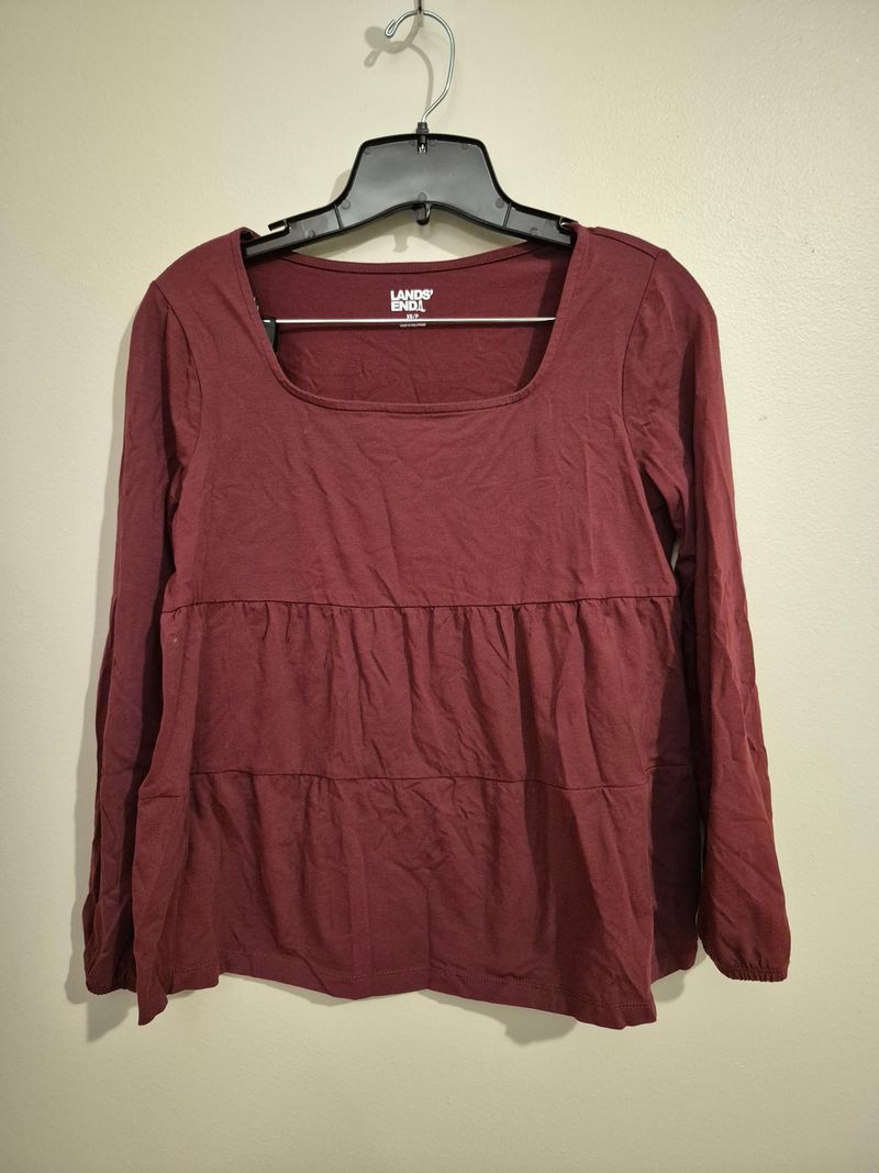 Land's End Burgundy top, babydoll style, petite Women's XS 0-2
