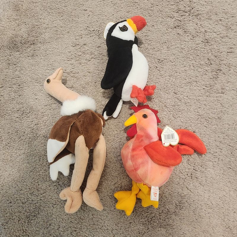 Ty beanie babies Ostrich rooster and puffin Plush Toys