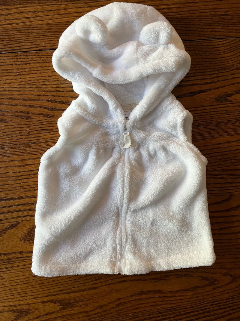 Carters Fleece Hooded Zip Vest White with bear ears on hood 6 Months