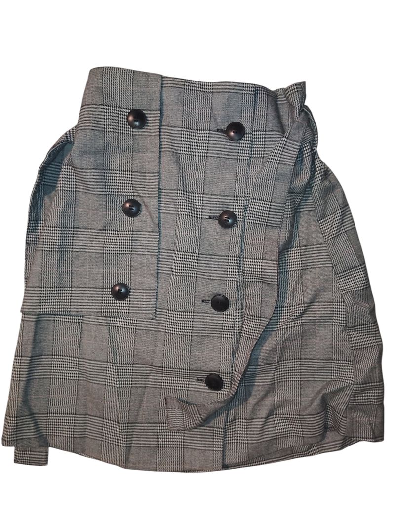 Zara xs black and white plaid with pink black Buttons mini skirt with tie around belt EUC Women's - XS