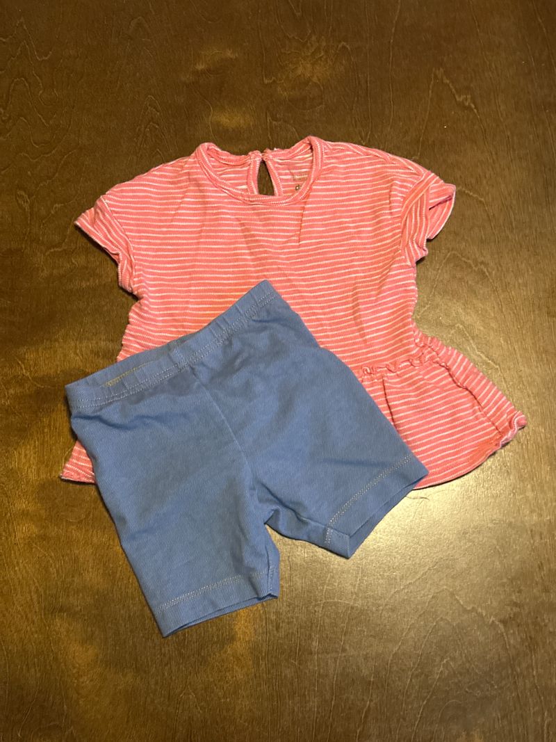 Carters 12-18 month shirt with Jean shorts 12-18 month coral striped short sleeve shirt with jean shorts 12 Months