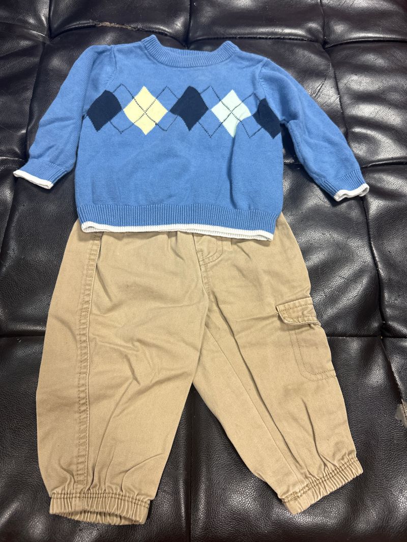 6/9m Childrens Place sweater & khakis Long sleeve blue sweater w/ khaki pants 6 Months
