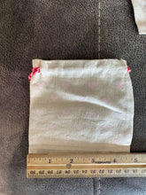 Load image into Gallery viewer, 26 Small canvas drawstring pouch 10 red heart pouches, 16 tiny pink heart. Other side, tic tac toe
