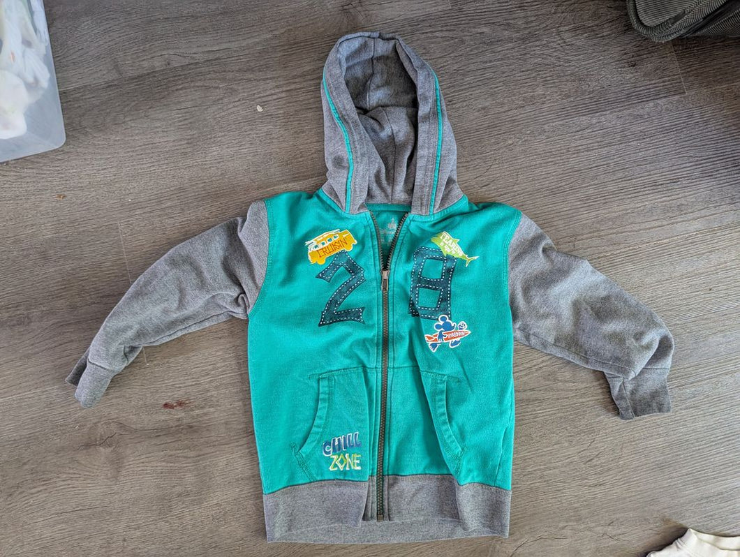 Disney, XS. Zip up Hoodie Teal&grey Mickey mouse surfing hoodie 5T