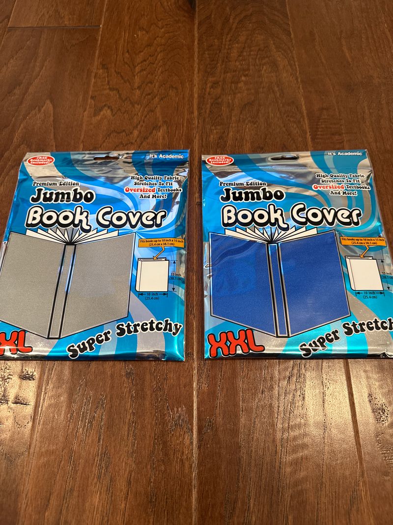 2 jumbo book covers Blue and silver
