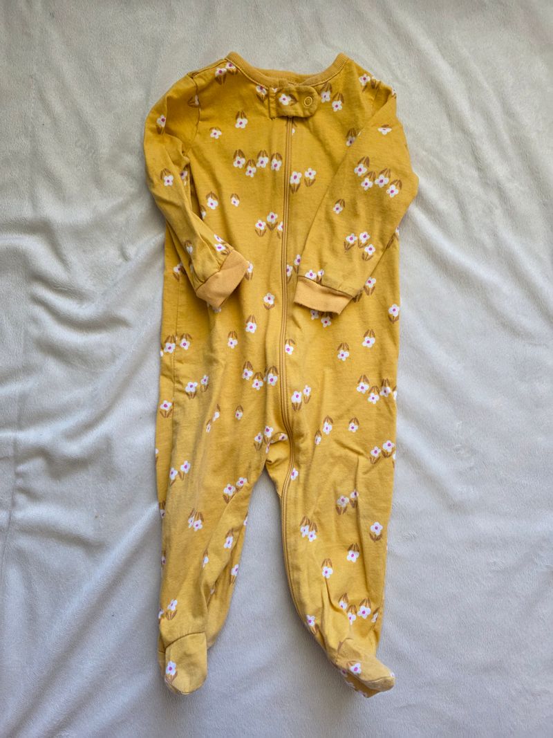 Gerber 3-6m Gerber mustard with floral print footed sleeper 3 Months