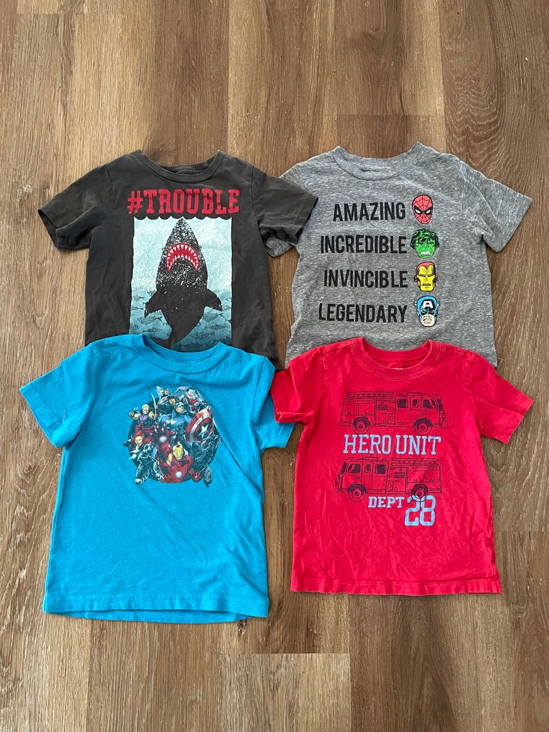 3T T-shirts. 4 count. 2 - Super hero, fire truck, shark 3T
