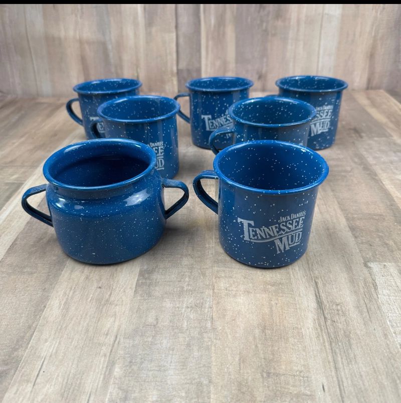 Jack Daniel Blue enamel metal mugs lot of 6