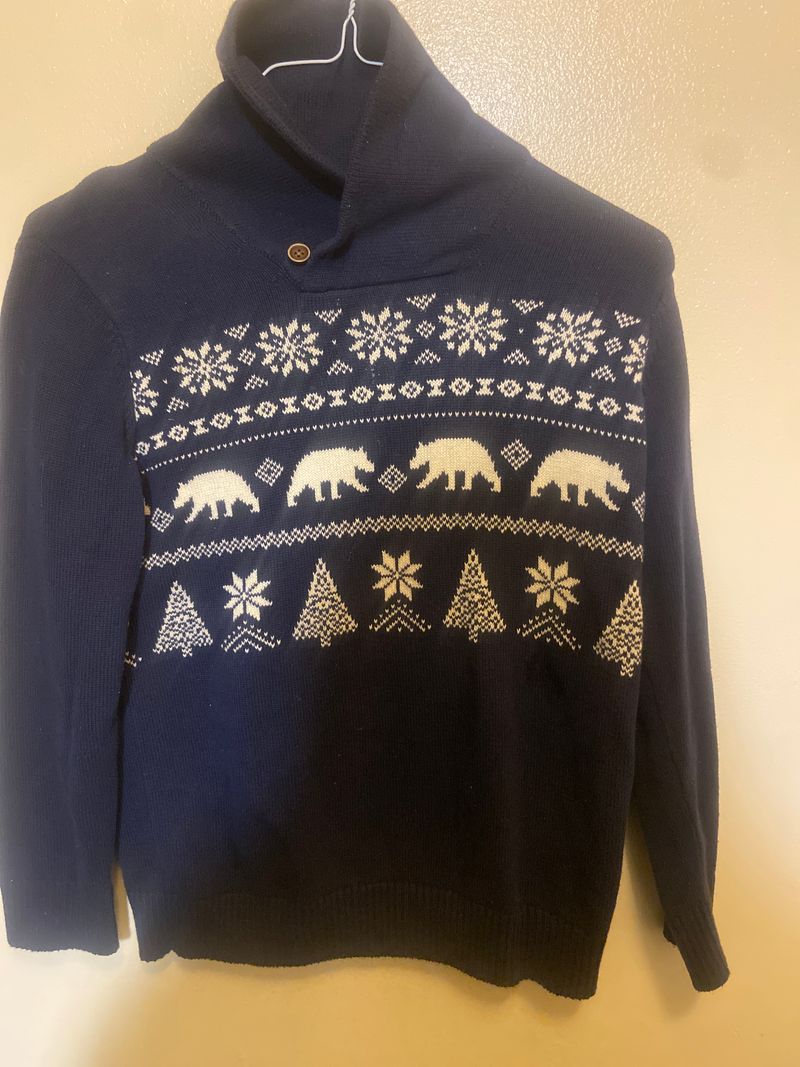 Childrens Place Christmas Sweater  Blue Bears Trees 10