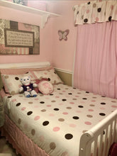 Load image into Gallery viewer, Sweet JoJo Designs Bedding Set, great condition! Pink Brown polka dot comforter, 2 shams, 2 valances Full
