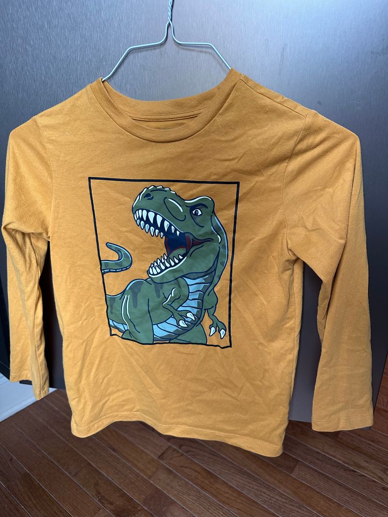 365 Kids long sleeve gold colored tshirt with trex dinosaur shirt 8