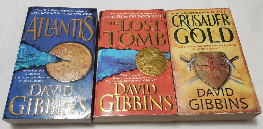 3 David Gibbins paperback books Atlantis, The Lost Tomb, Crusader Gold Book-Fiction