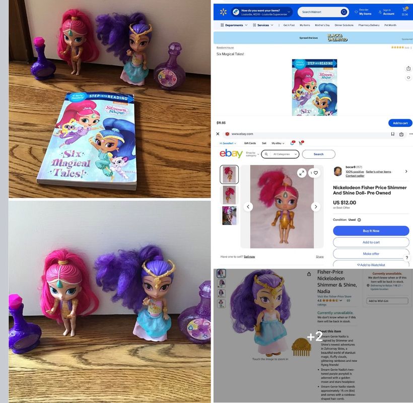 Nickelodeon  2 SHIMMER & SHINE Dolls  & Book 2 Shimmer & Shine Dolls & SIX MAGICAL TALES Dolls and Accessories