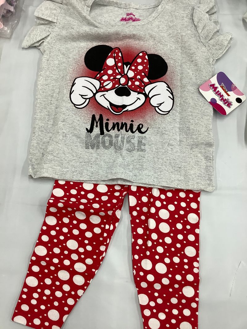 Disney NWT Disney Junior Minnie Mouse 2 pc set, gray, red,white polkadot 24 Months