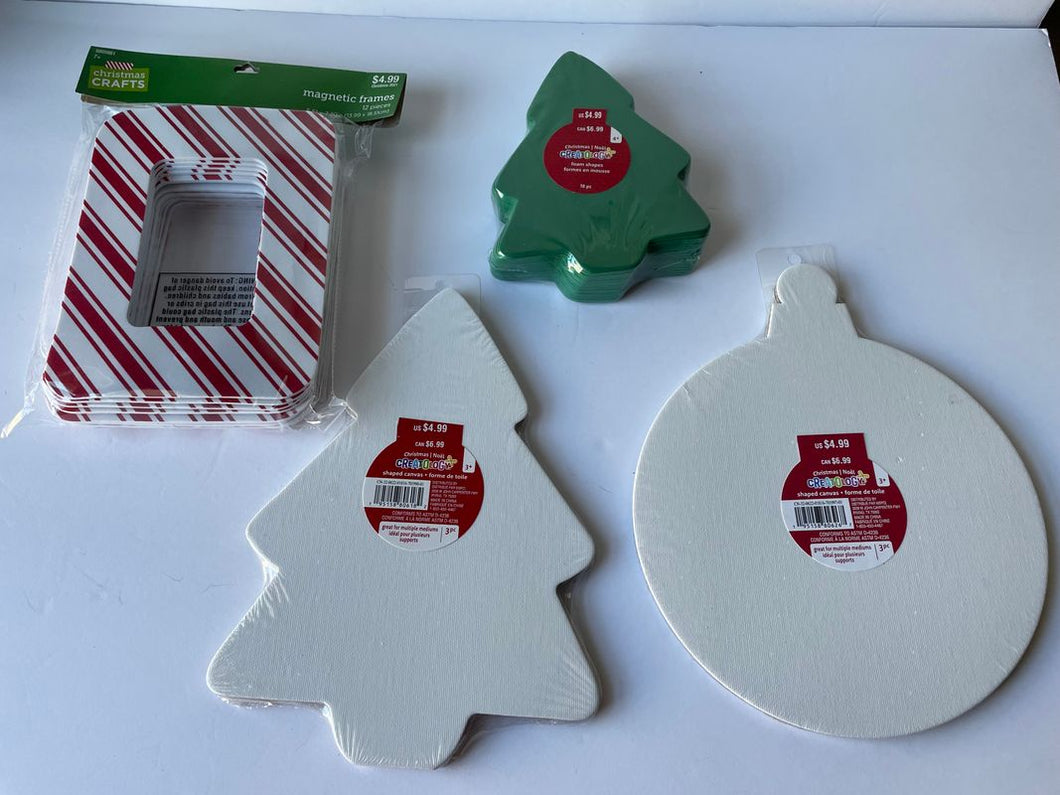 NIB - 1 pk magnetic frames, 1 ok foam tree shapes, 1 pk tree canvas shapes & 1pk ornament shapes