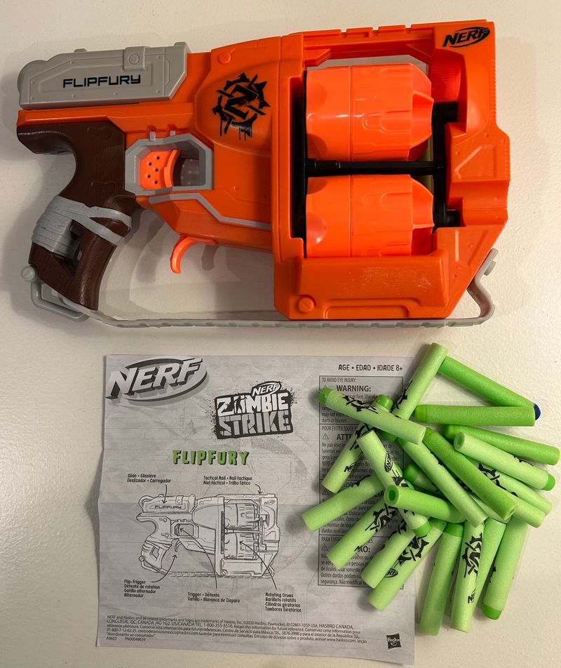 NERF Zombie Strike FlipFury Blaster 22 Lime Green Darts provided