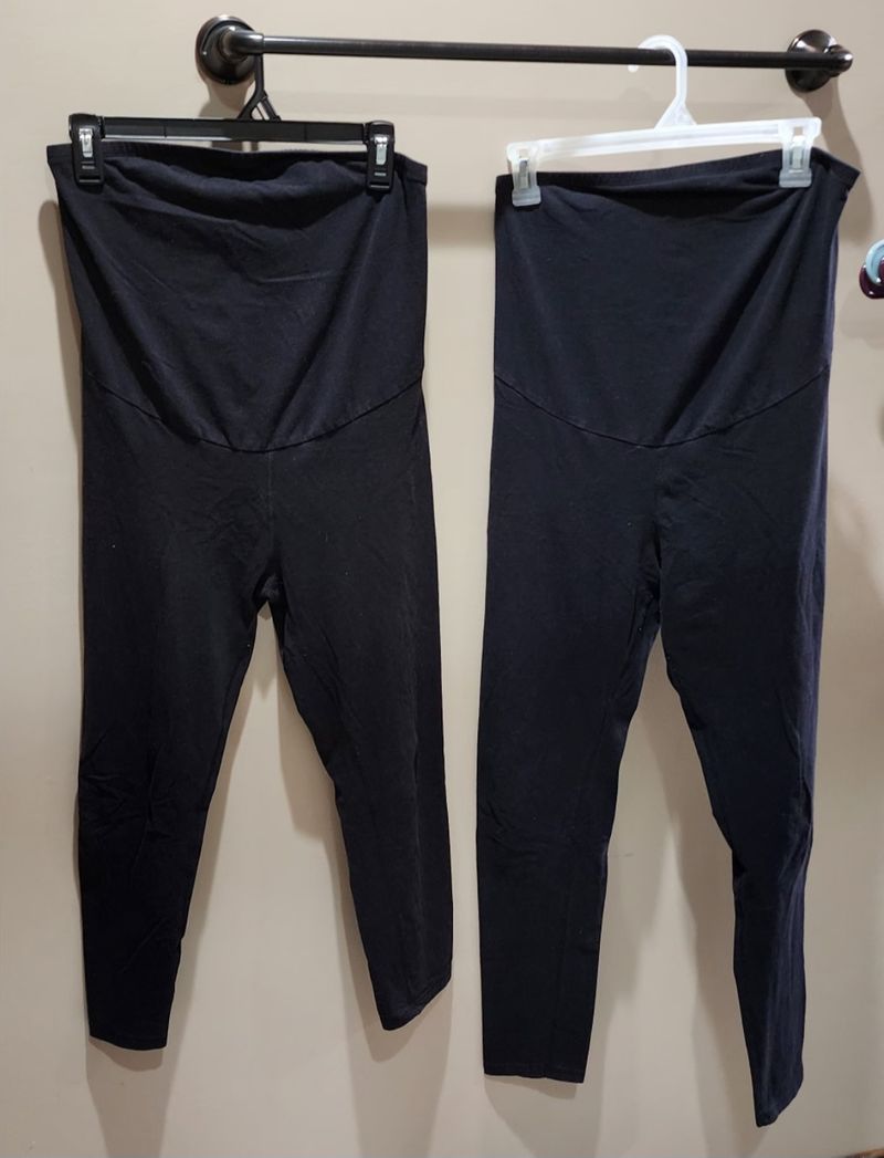 A Glow maternity. Size large. Thin, black stretch Pant. 1 capri. 1 ankle length. Women's Large 12-14