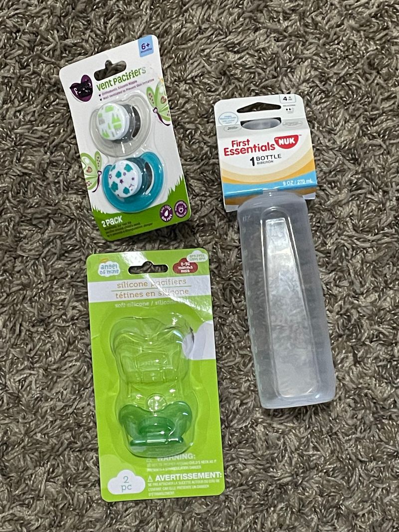NWT - Baby bottle and 3 pacifiers