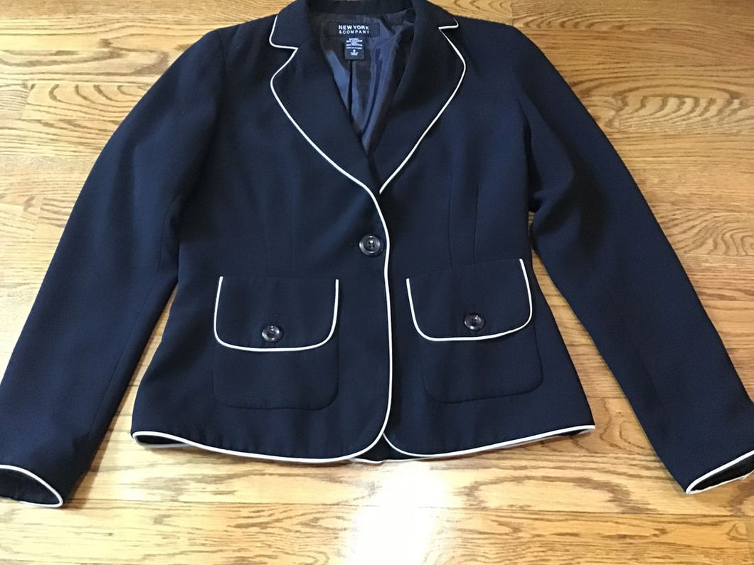 New York & Co Size 4 Black Jacket W/Cream Trim Size 4 Black/cream 1 Button Jacket Women's - XS