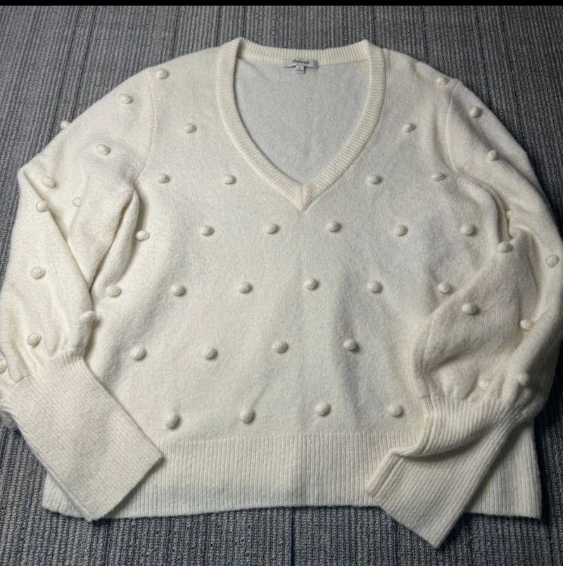 Madewell White long sleeve sweater vneck Women's - L