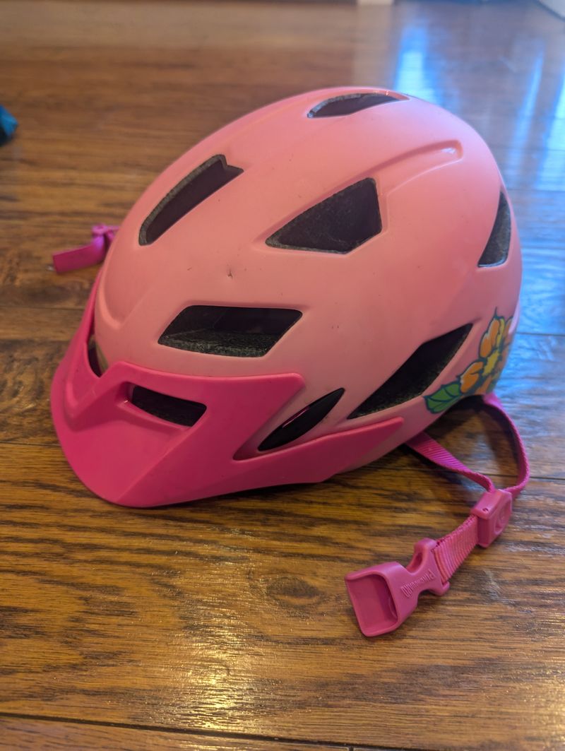 youth bike helmet pink with flower decal