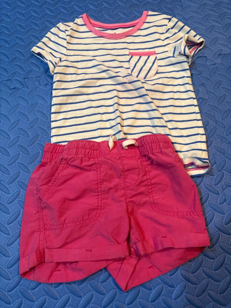 Circo and jumping beans Blue and white striped shirt with pink stretch pocketed shorts 5T