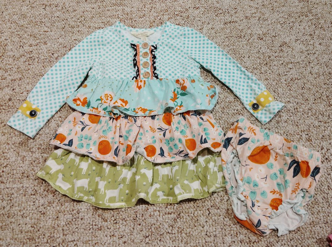 Matilda Jane w/ Joanna Gaines collection Cute dress w/ matching diaper cover, 6-12 mth floral, goat design 6 Months