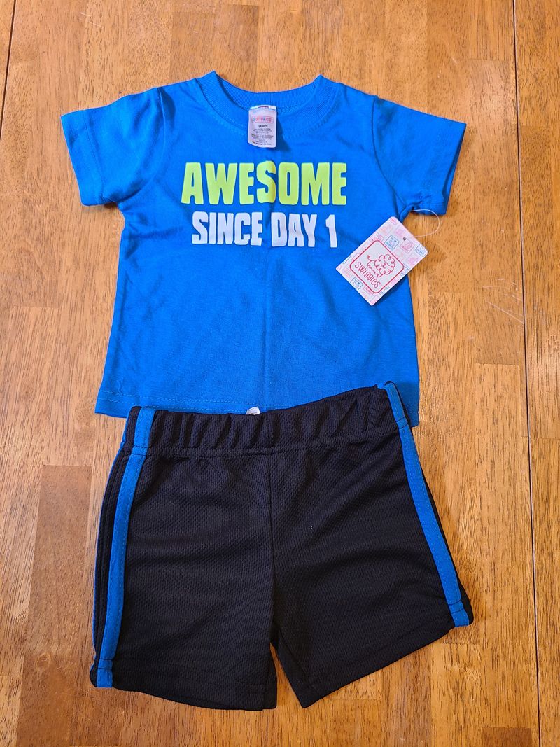 3-6 month Swiggles NWT SMR two piece set with gym shorts and shorts sleeve t-shirt 3 Months