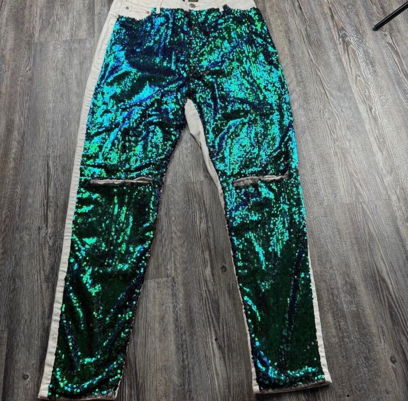 Quum shop NEW  White Stretch Sequin Jeans Destressed Women's - XXL