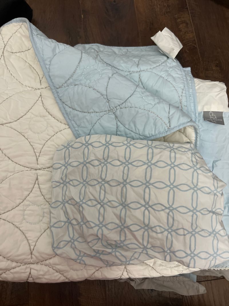 Boy Crib Set, Blanket, sheet bedskirt in blue Living Textiles Baby Crib