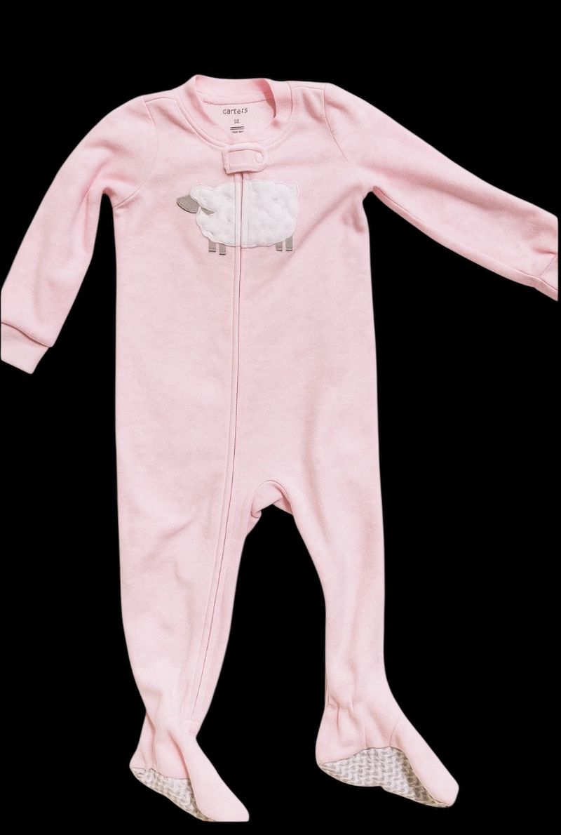 Carters Girls 2T Pink Footed Sleeper Pink fleece with lamb 2T