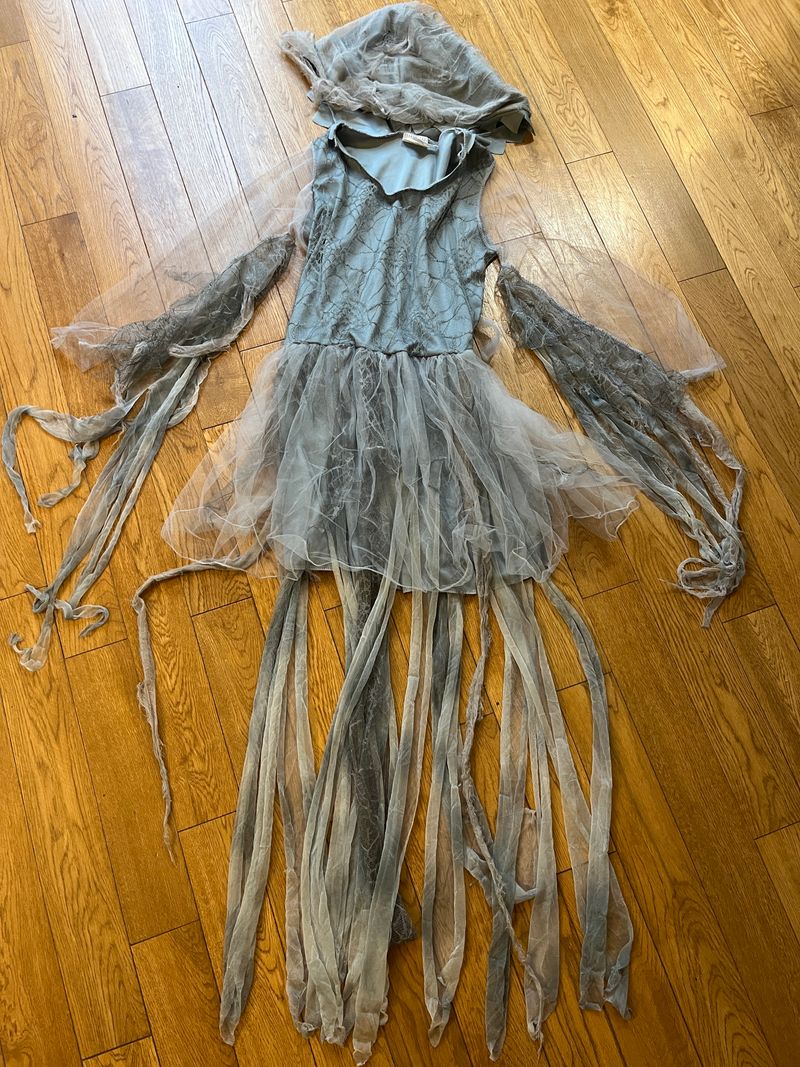 Spooky Dress, XL 14-16, hooded dress with flowing pieces, can be ghost, zombie, creepy 14
