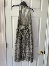 Load image into Gallery viewer, Athleta grey print halter dress Large SMR Cotton lined, ties at neck, also ties at waist in back Women&#39;s - L
