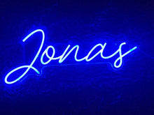 Load image into Gallery viewer, Personalized LED name sign Jonas. Never used. Comes with wall plug and battery pack
