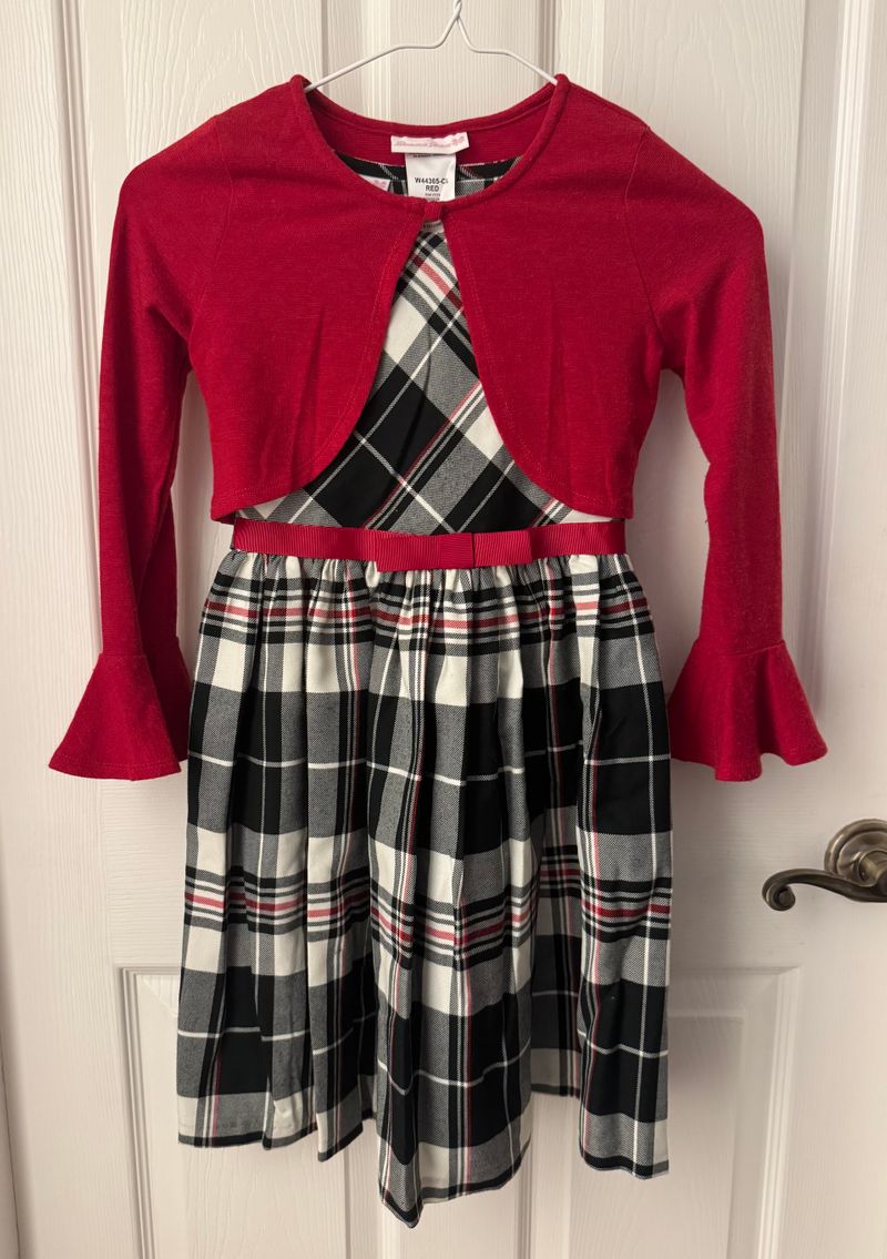 Bonnie Jean Holiday Dress with shrug Like New! Red/black size 7 girls holiday dress w/shrug, orig.$58 7