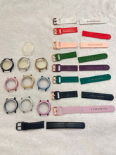 Load image into Gallery viewer, Samsung 40mm multi colors7 watch bands and covers 2 leather 6 bling covers 4 solid,  bumpers 1 leather sz sm
