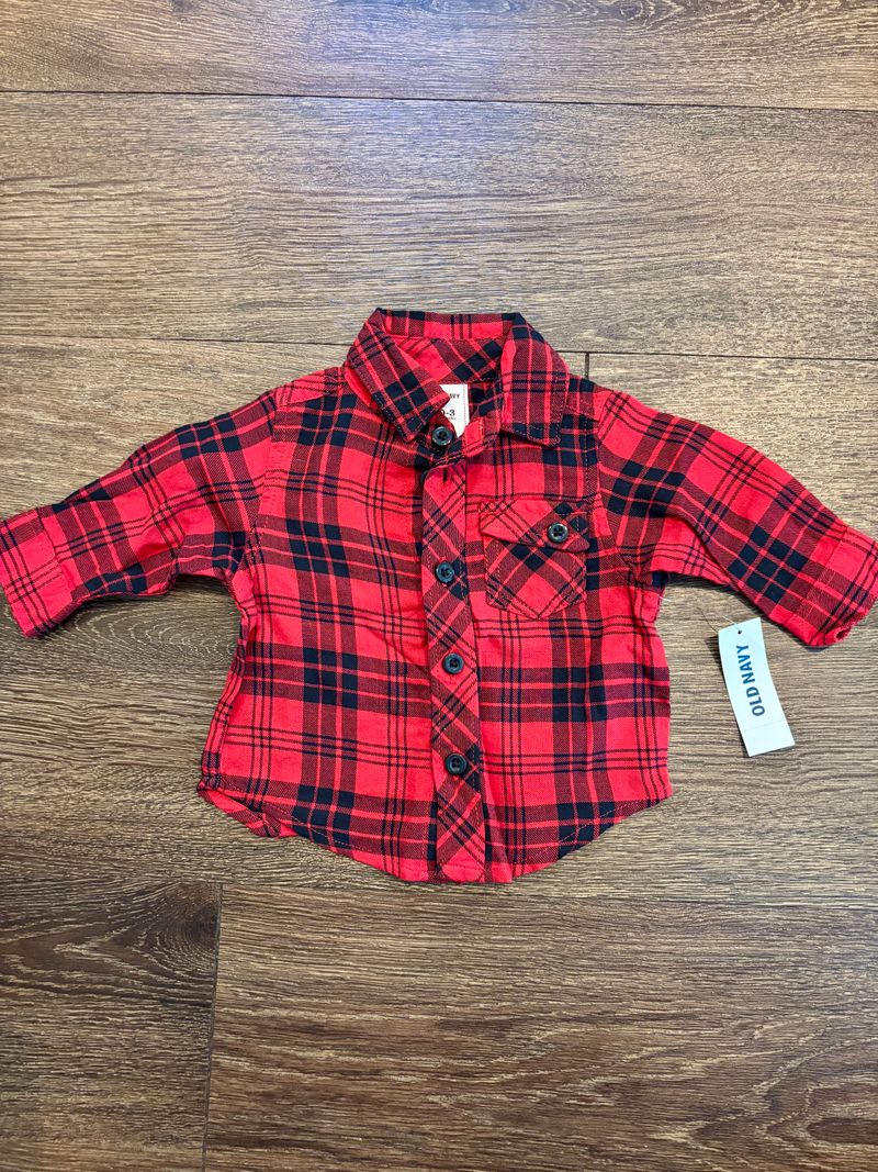 Old Navy 0-3m red plaid long sleeve New with tags Newborn