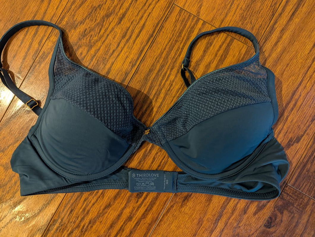 Third Love 36B plunge bra deep teal color, gold metal