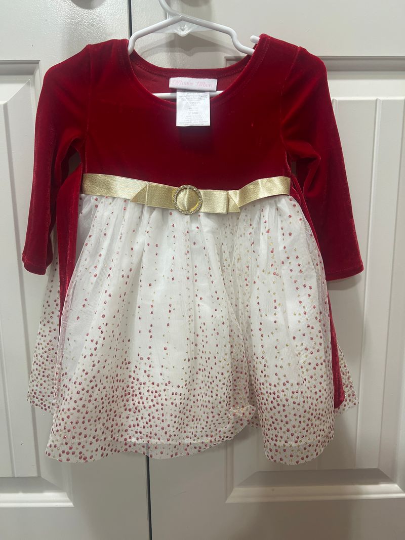 Bonnie Baby Baby holiday dress red and gold 6 Months