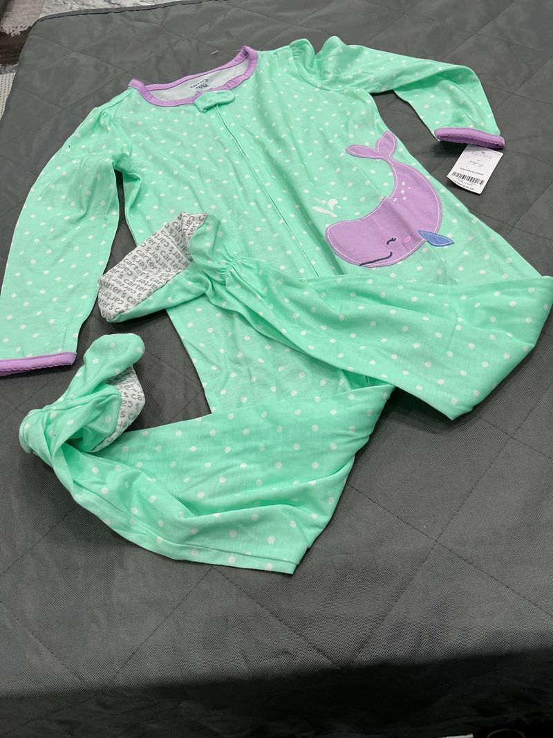 Carters 1 pc pjs w/feet green/whale NWT MSRP $20 4T