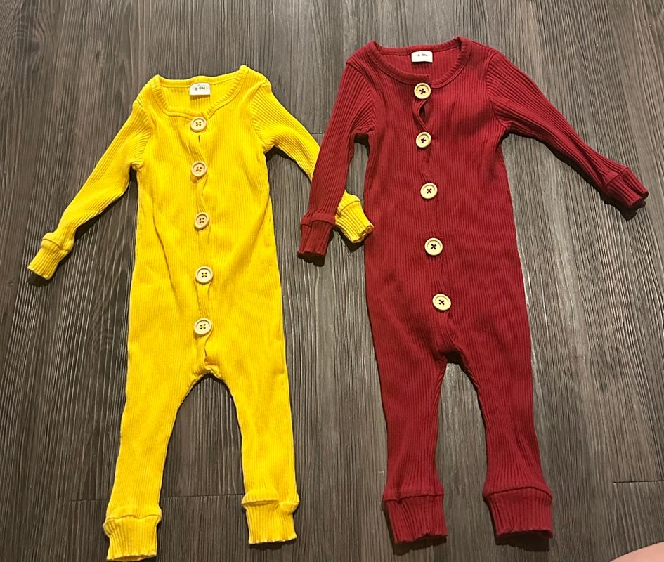 One Piece Button downs VGU yellow and red sleepers 6 Months